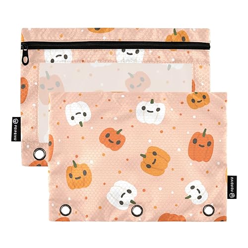 Wudan Kürbis Halloween 3 Ring Binder Bleistift Beutel 2 Pack Recycelte Kunststoff Kosmetiktasche Bleistift Taschen Mit Reißverschluss Schreibwaren Versorgung Zubehör von Wudan