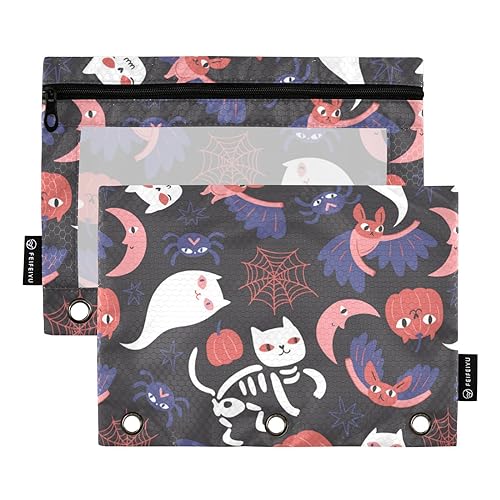 Wudan Kürbisse Katzen 3 Ring Binder Bleistift Beutel Set von 2 durchsichtigen Reißverschluss Bleistift Fall Klar Bleistift Tasche Schreibwaren Organizer Bürobedarf von Wudan