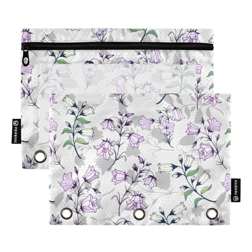 Wudan Lila Gelb Bluebells 3 Ring Binder Bleistift Beutel Set von 2 Ordner Kunststoff Aufbewahrungstasche Bleistift Fall Mit Binder Schreibwaren Versorgung Zubehör von Wudan