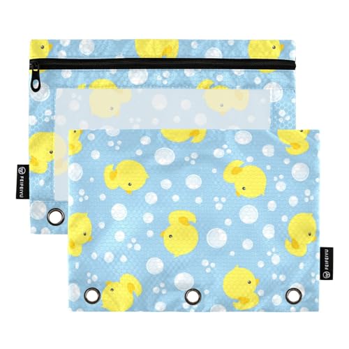 Wudan Little Rubber Ducks on Blue 3 Ring Binder Pencil Pouch 2 Pcs Plastic Recycled Makeup Bag Binder Pencil Bag Stationery Supplies Storage Container von Wudan