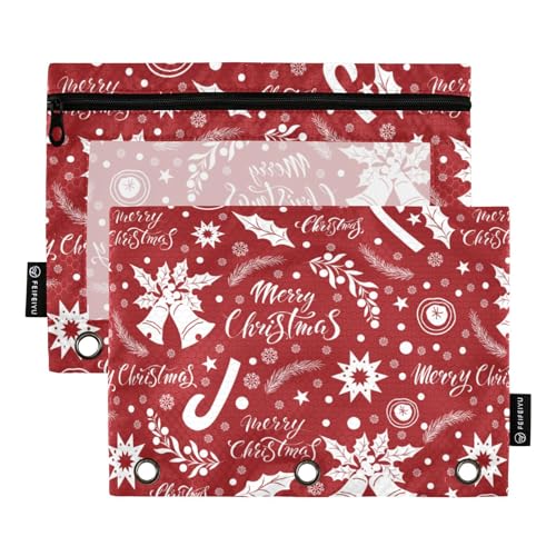 Wudan Merry Christmas Bell Mistelzweige Schneeflocken 3 Ring Binder Federmäppchen 2 Stück Klar Recycelte Federmäppchen Klar Bleistift Tasche Büro Organizer Versorgung von Wudan