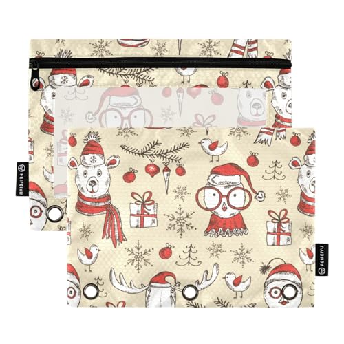 Wudan Merry Christmas Elch Cute Animal 3 Ring Binder Pencil Pouch Set of 2 Zipper Folder Pencil Cases Pencil Case Binder Office Organizer Supply von Wudan