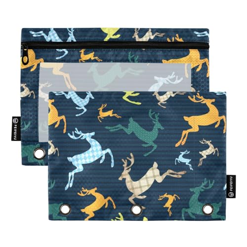 Wudan Merry Christmas Elch Stripes Navy Blue 3 Ring Binder Pencil Pouch 2 Pcs Zipper Waterproof Storage Bag Pencil Bag With Zipper Office Document Organizer von Wudan