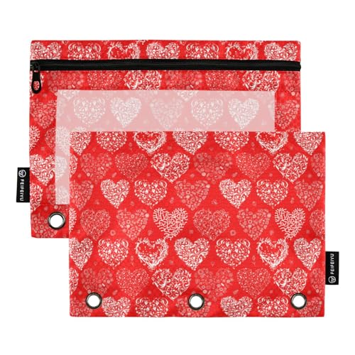 Wudan Merry Christmas Happy Valentine's Day Red 3 Ring Binder Pencil Pouch Set of 2 Clear Plastic Pencilcase Plastic Pencil Case Home Travel Cards Storage Container Office Supply von Wudan