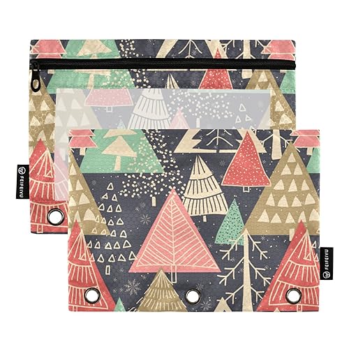 Wudan Merry Christmas Tree 3 Ring Binder Pencil Pouch Set of 2 Waterproof Recycled Makeup Bag Plastic Pencil Bag Home Travel Cards Storage Container Office Supply von Wudan