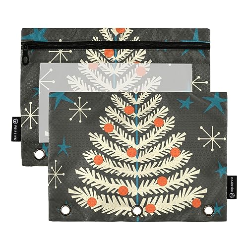 Wudan Merry Christmas and Happy New Year Mid Century 3 Ring Binder Pencil Pouch 2 Pack Clear Waterproof Plastic Pencil Case with Zipper Cosmetic Bag Office Document Organizer von Wudan