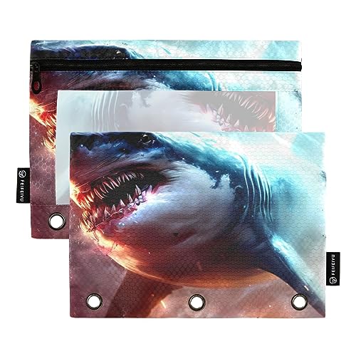 Wudan Nebula Animal Colorful Watercolor Style Shark 3 Ring Binder Pencil Pouch 2 Pack Clear Waterproof Plastic Pencil Case with Zipper Cosmetic Bag Office Document Organizer von Wudan