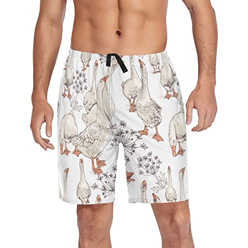 Wudan Niedliches Blumenmuster Eulen Grün Herren Pyjamahose Lounge Kurze Hose Pyjamahose Pyjamahose mit Taschen S, Süße Gänse-Gruppe für den Sommer, X-Large von Wudan