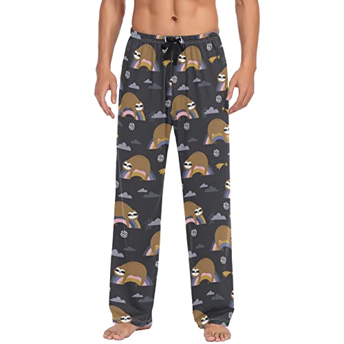 Wudan Niedliches Faultier hält Kaffeetasse lila Herren Pyjamahose Loungehose Pyjamahose mit Taschen S, Faultiere, Sterne, Regenbogen, dunkel, Large von Wudan