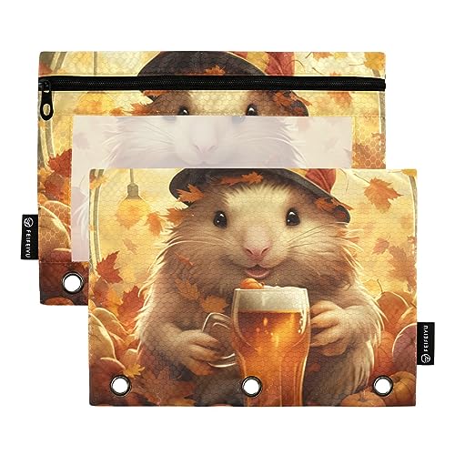 Wudan Oktoberfest Igel Gelb 3 Ring Binder Federmäppchen 2 Pack Transparent Wasserdicht Kunststoff Federmäppchen mit Reißverschluss Kosmetiktasche Büro Dokument Organizer von Wudan