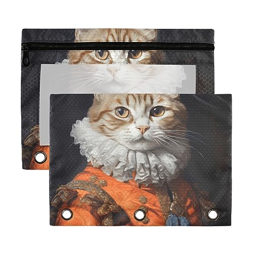 Wudan Orange Cat Klassisches Ölgemälde Rembrandt Stil 3 Ring Binder Federmäppchen 2 Pack Transparent Wasserdicht Kunststoff Federmäppchen mit Reißverschluss Kosmetiktasche Büro Dokument Organizer von Wudan