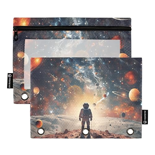 Wudan Outer Space Dark 3 Ring Binder Pencil Pouch 2 Pack Clear Recycled Pencil Holder Plastic Pencil Bag Stationery Accessories Office Supplies von Wudan