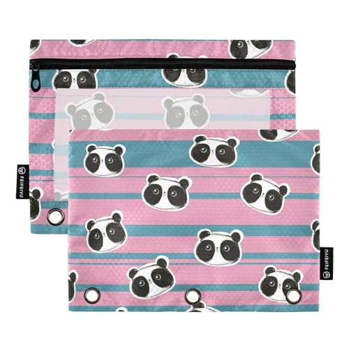 Wudan Panda Cute Striped Purple Blue 3 Ring Binder Pencil Pouch Set of 2 Plastic Recycled Pencil Bag Binder Pencil Bag Office Supplies Accessories von Wudan