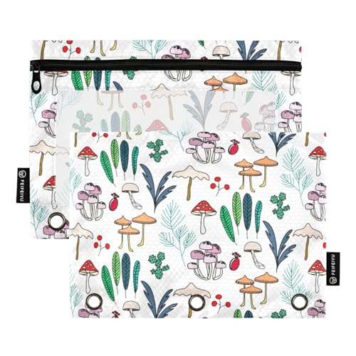 Wudan Pilze und Kaktus 3 Ring Binder Federmäppchen Set von 2 Reißverschluss Kunststoff Federmäppchen Reißverschluss Federmäppchen Schreibwaren Versorgung Zubehör von Wudan