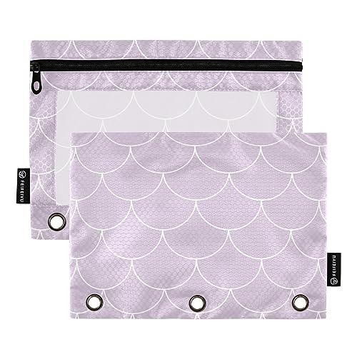 Wudan Pink Fish Scales 3 Ring Binder Pencil Pouch 2 Pack Clear Waterproof Plastic Pencil Case with Zipper Cosmetic Bag Office Document Organizer von Wudan