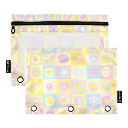 Wudan Plaid und Kreise Gelb Vintage Mode 3 Ring Binder Bleistift Beutel Set von 2 Recycelten Recycelten Bleistifthalter Klar Bleistift Tasche Schreibwaren Versorgung Zubehör von Wudan