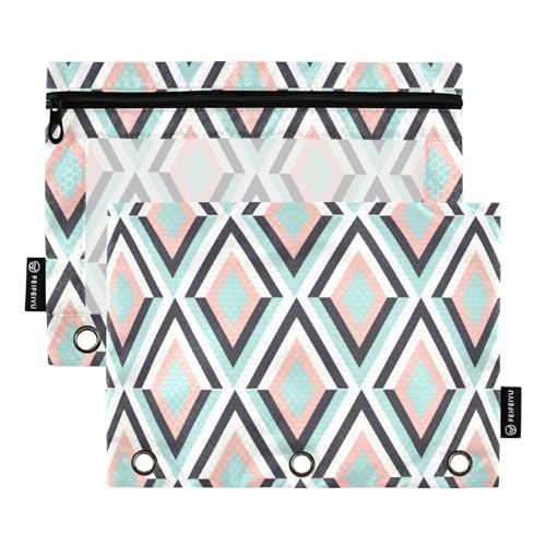 Wudan Rhombus Abstrakte Illustration Rosa 3 Ring Binder Federmäppchen Set von 2 Reißverschluss Wasserdicht Federmäppchen Klar Bleistift Fall Schreibwaren Liefert Aufbewahrungsbehälter von Wudan