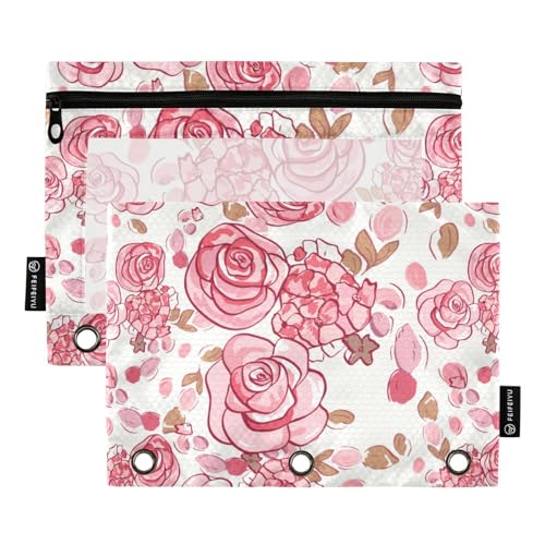 Wudan Romantische Blumen Rosa Rosen 3 Ring Binder Bleistift Beutel Set von 2 Wasserdicht Ordner Make-up Tasche Klar Bleistift Fall Bürobedarf Zubehör von Wudan