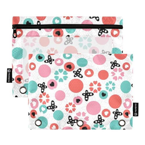 Wudan Schmetterling Blumen Bunte Mode 3 Ring Binder Bleistift Beutel 2 Pcs Ordner Wasserdichte Bleistift Taschen Federmäppchen Mit Reißverschluss Schreibwaren Organizer Bürobedarf von Wudan