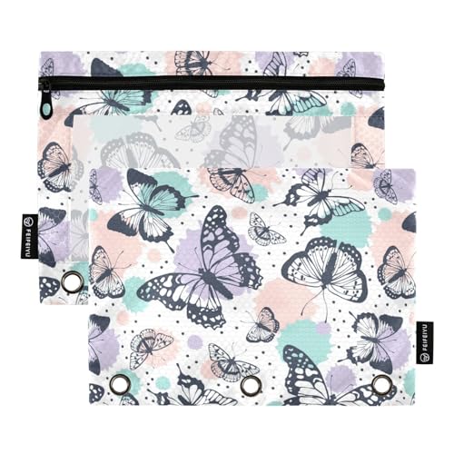 Wudan Schmetterling Schöne Lila 3 Ring Binder Bleistift Beutel 2 Pcs Wasserdicht Klar Aufbewahrungstasche Kunststoff Bleistift Fall Büro Organizer Versorgung von Wudan