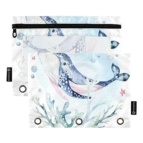 Wudan Set Sea Animals Blue Ocean 3 Ring Binder Pencil Pouch 2 Pack Clear Waterproof Plastic Pencil Case with Zipper Cosmetic Bag Office Document Organizer von Wudan