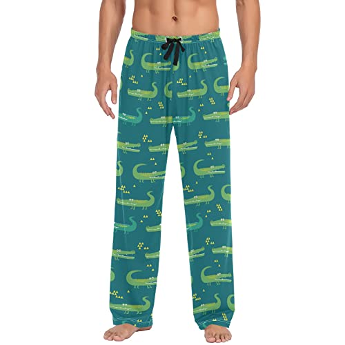 Wudan Skulls Tropische bunte Herren Pyjamahose Loungehose Pyjamahose mit Taschen S, Krokodil dunkelgrün, XX-Large von Wudan
