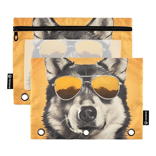 Wudan Sonnenbrille Husky Gelb 3 Ring Binder Bleistift Beutel 2 Pack Recycelte Wasserdichte Aufbewahrungstasche Bleistift Taschen Mit Reißverschluss Home Travel Cards Aufbewahrungsbehälter Bürobedarf von Wudan