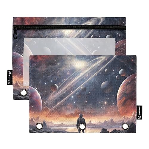 Wudan Space Colorful 3 Ring Binder Pencil Pouch 2 Pack Zipper Waterproof Pencilcase Pencil Bags With Zipper Home Travel Cards Storage Container Office Supply von Wudan