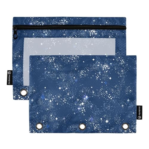 Wudan Space Galaxy Constellation Sternzeichen 3 Ringe Binder Bleistift Taschen 2 Stücke Kunststoff Ordner Kosmetiktasche Bleistift Fall Organizer Büro Organizer Versorgung von Wudan