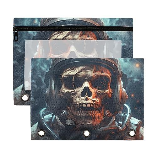 Wudan Space Skull Astronaut Night 3 Ringbuch Federmäppchen 2 Pack Transparent Wasserdicht Kunststoff Federmäppchen mit Reißverschluss Kosmetiktasche Büro Dokument Organizer von Wudan