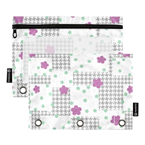 Wudan Stilvolle Blumen Muster Lila 3 Ring Binder Bleistift Beutel 2 Pcs Kunststoff Wasserdicht Bleistift Tasche Bleistift Fall Binder Schreibwaren Organizer Bürobedarf von Wudan