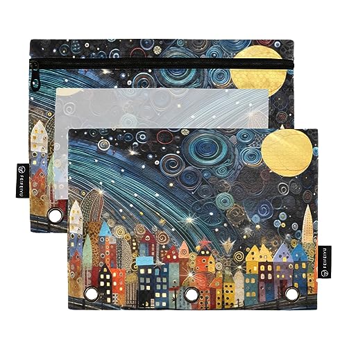 Wudan Stitching Fairy Tale Wind Purple 3 Ring Binder Pencil Pouch 2 Pack Clear Waterproof Plastic Pencil Case with Zipper Cosmetic Bag Office Document Organizer von Wudan