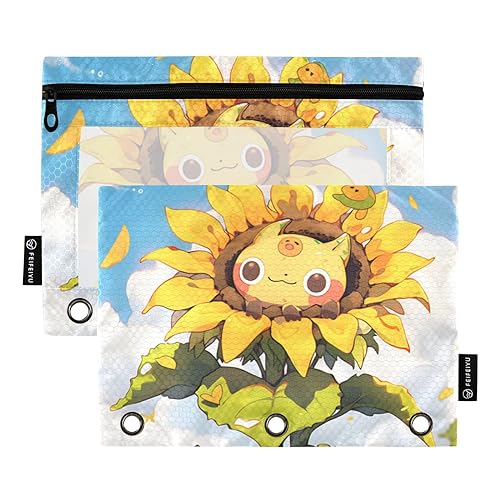 Wudan Sunflower Blau Gelb 3 Ring Binder Bleistift Beutel 2 Pcs Kunststoff Wasserdicht Bleistift Fall Binder Bleistift Fall Schreibwaren Zubehör Bürobedarf von Wudan