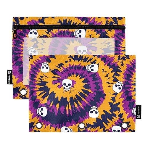 Wudan Tie Dye Spirale mit Totenkopf Lila 3 Ring Binder Federmäppchen Set von 2 Reißverschluss Ordner Federmäppchen Federmäppchen Organizer Home Travel Karten Aufbewahrungsbehälter Bürobedarf von Wudan