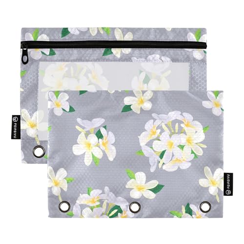 Wudan Tropische Plumeria Blumen und Blätter 3 Ringe Binder Bleistift Beutel 2er Set Wasserdicht Wasserdicht Aufbewahrungstasche Binder Federmäppchen Aufbewahrungsbehälter Bürozubehör, Tropische von Wudan