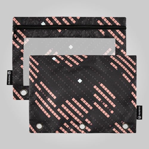 Wudan Vintage Halbton Geometrische Abstrakte 3 Ringe Binder Bleistift Beutel Set von 2 Kunststoff Recycelte Bleistift Fall Bleistift Fall Mit Binder Büro Organizer Versorgung von Wudan