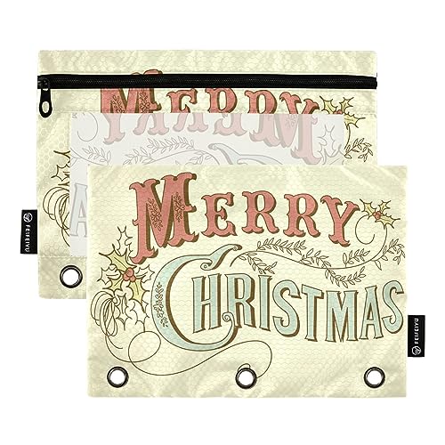 Wudan Vintage Merry Christmas 3 Ring Binder Pencil Pouch 2 Pack Clear Waterproof Plastic Pencil Case with Zipper Cosmetic Bag Office Document Organizer von Wudan