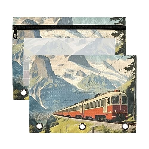 Wudan Vintage Schweiz Zug Wald 3 Ring Binder Federmäppchen 2 Pack Transparent Wasserdicht Kunststoff Federmäppchen mit Reißverschluss Kosmetiktasche Büro Dokument Organizer von Wudan