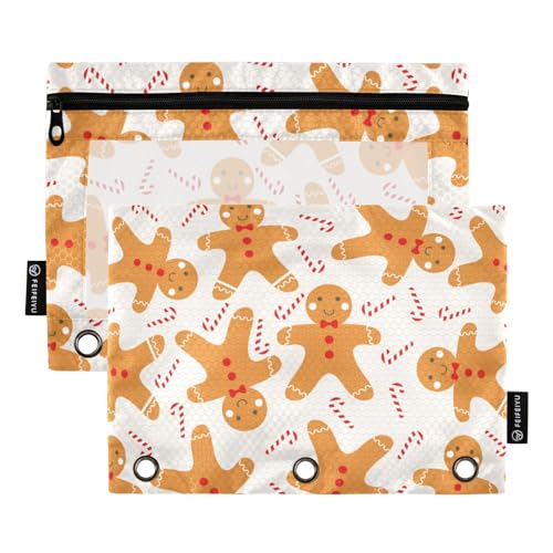 Wudan Weihnachten Brot Mann 3 Ring Binder Bleistift Beutel 2 Pcs Kunststoff Kunststoff Bleistift Fall Kunststoff Bleistift Tasche Schreibwaren Versorgung Zubehör von Wudan