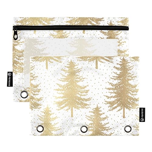 Wudan Weihnachten Gold 3 Ring Binder Bleistift Beutel 2 Pack Recycelte Klar Kosmetiktasche Bleistift Fall Mit Binder Schreibwaren Liefert Aufbewahrungsbehälter von Wudan