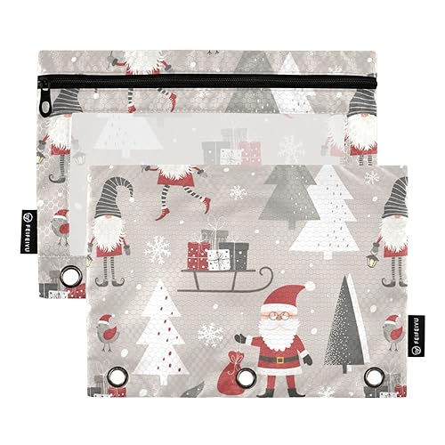 Wudan Weihnachten Weihnachtsmann 3 Ring Binder Bleistift Beutel Set von 2 Klar Ordner Kosmetiktasche Klar Bleistift Halter Schreibwaren Zubehör Bürobedarf von Wudan