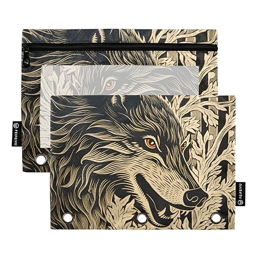 Wudan Wolf Schwarz Gelb 3 Ring Binder Bleistift Tasche 2 Pcs Wasserdicht Kunststoff Bleistift Fall Bleistift Fall Binder Home Reise Karten Aufbewahrungsbehälter Büro Versorgung von Wudan