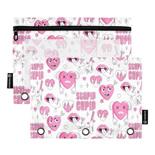 Wudan Y2k Pink Fire Knife Heart Tattoo 3 Ring Binder Pencil Pouch Set of 2 Folder Clear Pencil Bags Pencil Case Bulk Stationery Organizer Office Supplies von Wudan