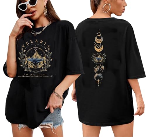 Wudlads Acotar Night Court T-Shirt für Damen, Velaris City of Starlight, Nachtplatz, Grafik-T-Shirt, Übergröße, Kurzärmelig, Schwarz, X-Groß Wudlads Acotar Night Court T-Shirt für Damen, Velaris City of Starlight, Nachtplatz, Grafik-T-Shirt, Übergröße, Kurzärmelig, Schwarz, X-Groß von Wudlads