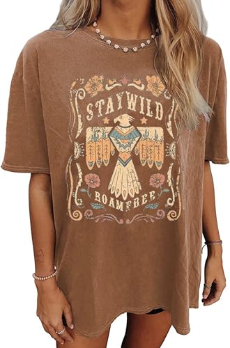 Wudlads Wild West Cowboy-T-Shirt für Damen, Vintage, Rodeo-Shirts, Cowboy-Grafik-T-Shirt, übergroß, Country-Musik, kurzärmeliges Oberteil, Braun 3, Mittel Wudlads Wild West Cowboy-T-Shirt für Damen, Vintage, Rodeo-Shirts, Cowboy-Grafik-T-Shirt, übergroß, Country-Musik, kurzärmeliges Oberteil, Braun 3, Mittel von Wudlads