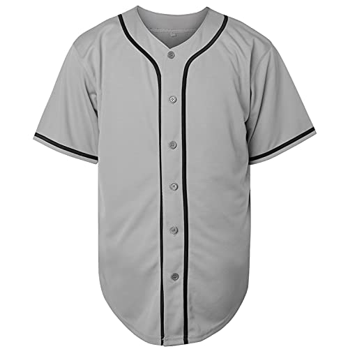 Blank Plain Hip Hop Hipster Baseball Jersey Button Down Shirts Sport Uniformen Herren Damen Trikot - Grau - Klein von Wudu