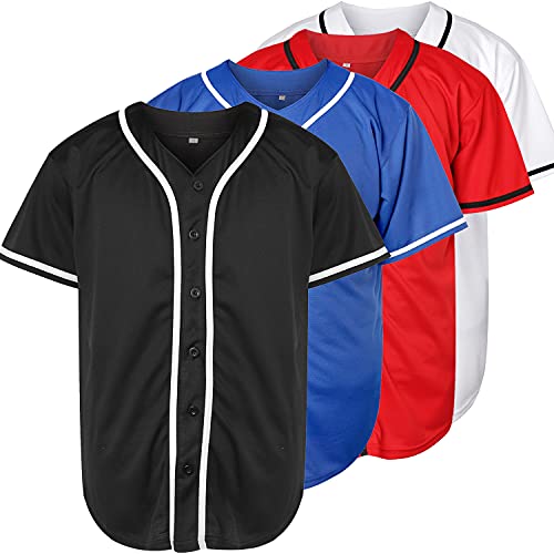 Blank Plain Hip Hop Hipster Baseball Jersey Button Down Shirts Sport Uniformen Herren Damen Trikot - Schwarz - Klein von Wudu