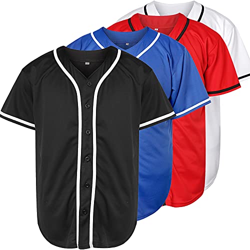 Blank Plain Hip Hop Hipster Baseball Jersey Button Down Shirts Sport Uniformen Herren Damen Trikot - Schwarz - X-Groß von Wudu