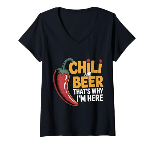 Damen Chili and Beer That's Why I'm Here Scharfes Essensgetränk |- T-Shirt mit V-Ausschnitt Damen Chili and Beer That's Why I'm Here Scharfes Essensgetränk |- T-Shirt mit V-Ausschnitt von Würzige Schaum- und Aroma -Crew