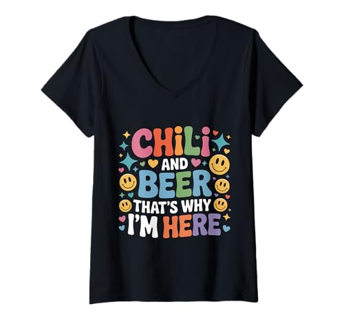 Damen Chili and Beer That's Why I'm Here Spicy Food Drink - T-Shirt mit V-Ausschnitt Damen Chili and Beer That's Why I'm Here Spicy Food Drink - T-Shirt mit V-Ausschnitt von Würzige Schaum- und Aroma -Crew